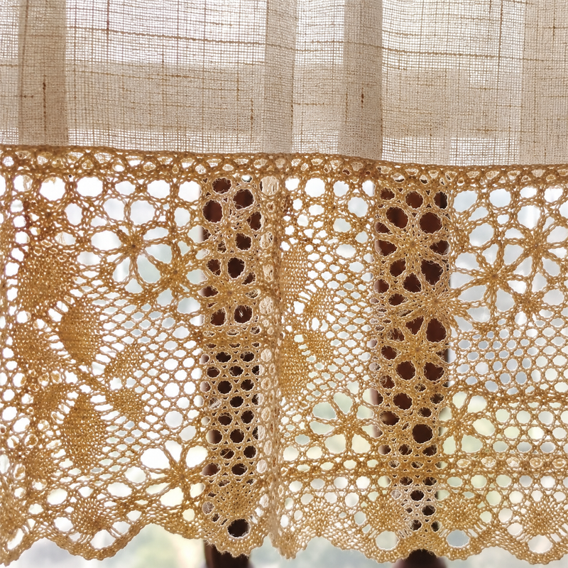 Brise-bise beige à bande de dentelle crochet – détail de la matière