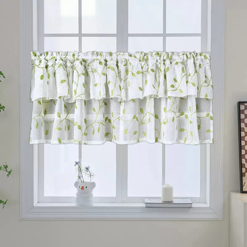 Brise-bise blanc brodé feuillage vert – Blanc / feuillage vert – couleur vert (image de couleur)