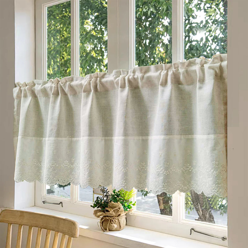 Brise-bise beige effet lin et dentelle – Beige – mise en situation