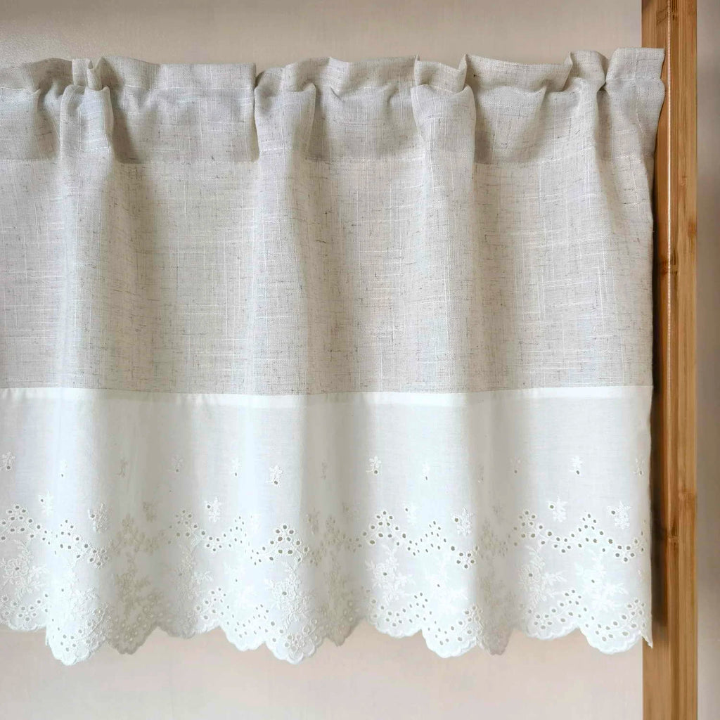 Brise-bise beige effet lin et dentelle – Beige – à qualifier