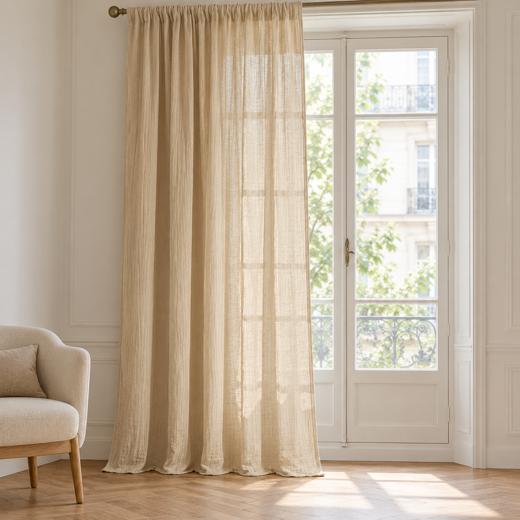 Rideau en double gaze de coton froissée – Beige – mise en situation