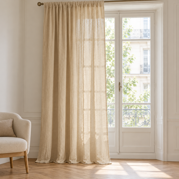 Rideau en double gaze de coton froissée – Beige – mise en situation