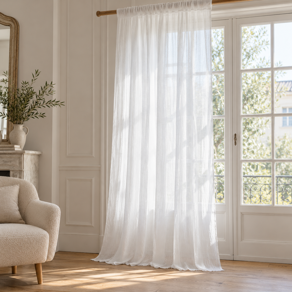 Rideau en double gaze de coton froissée – Blanc – mise en situation