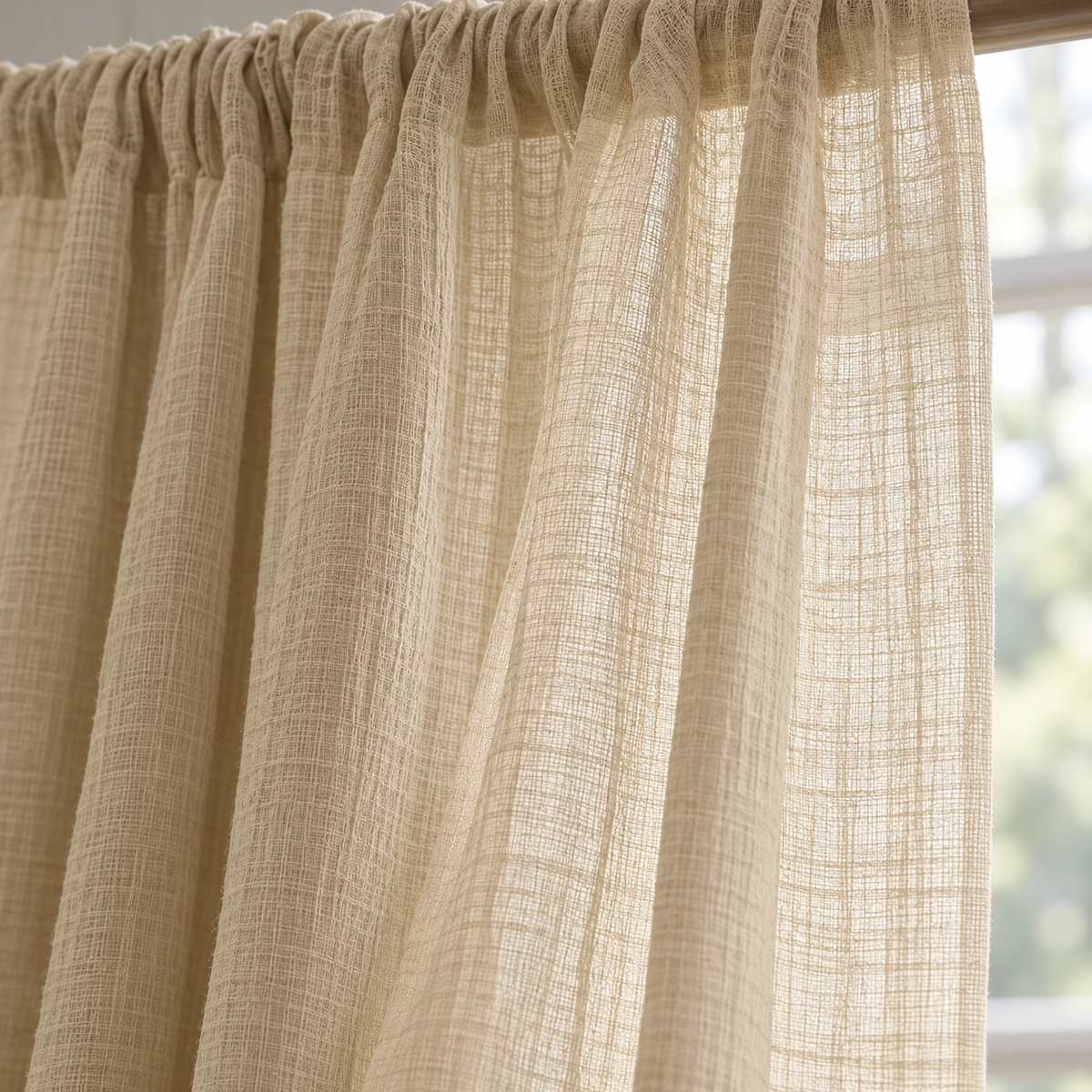 Rideau en double gaze de coton froissée – Beige – détail du tissu