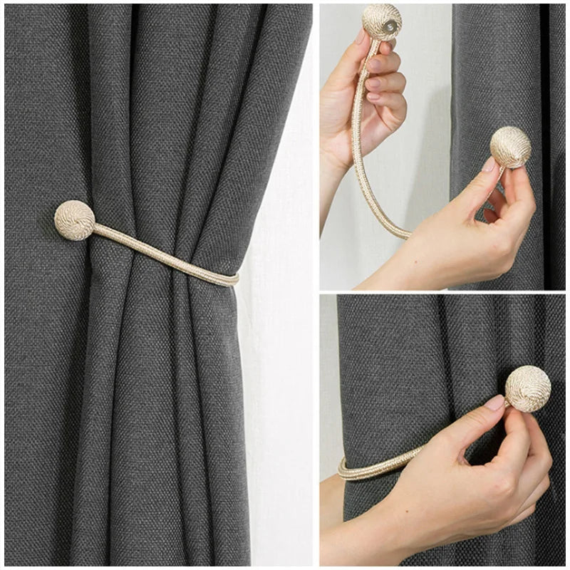 Embrasse aimantée à boules texturées, cordon 42 cm – à l'unité ou par 2 – détail du tissu ou de la finition