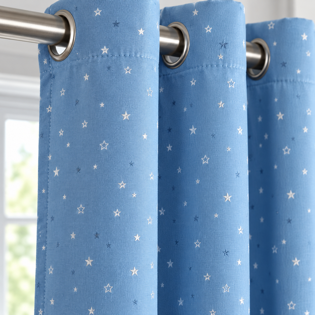 Rideau tamisant jacquard petites étoiles – détail des finitions