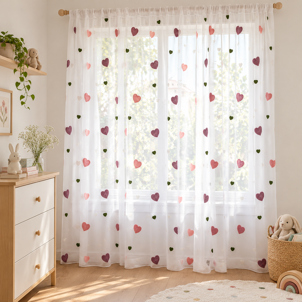 Voilage enfant brodé petits cœurs – vue principale en décor
