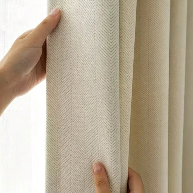 Rideau chenille à chevrons blanc cassé à œillets – Blanc cassé – détail tissu