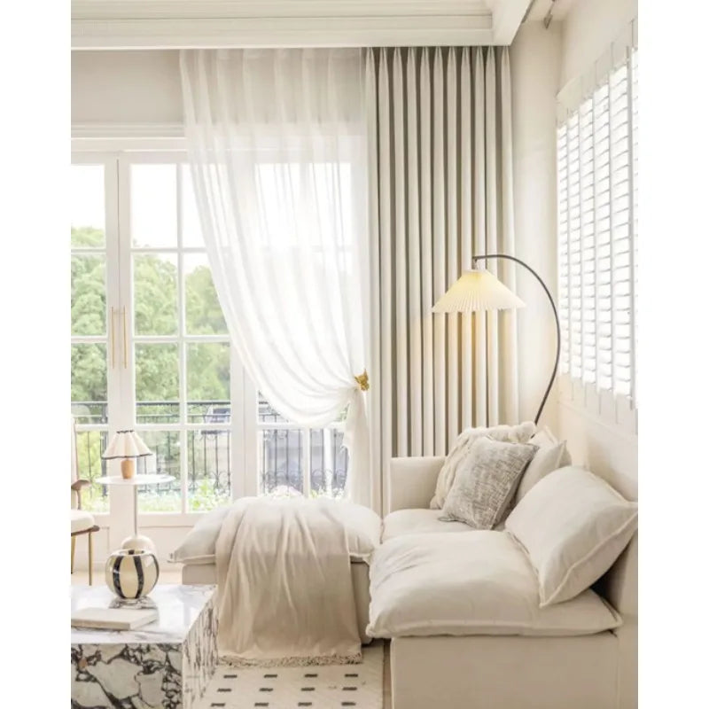 Rideau chenille à chevrons blanc cassé à œillets – Blanc cassé – mise en situation