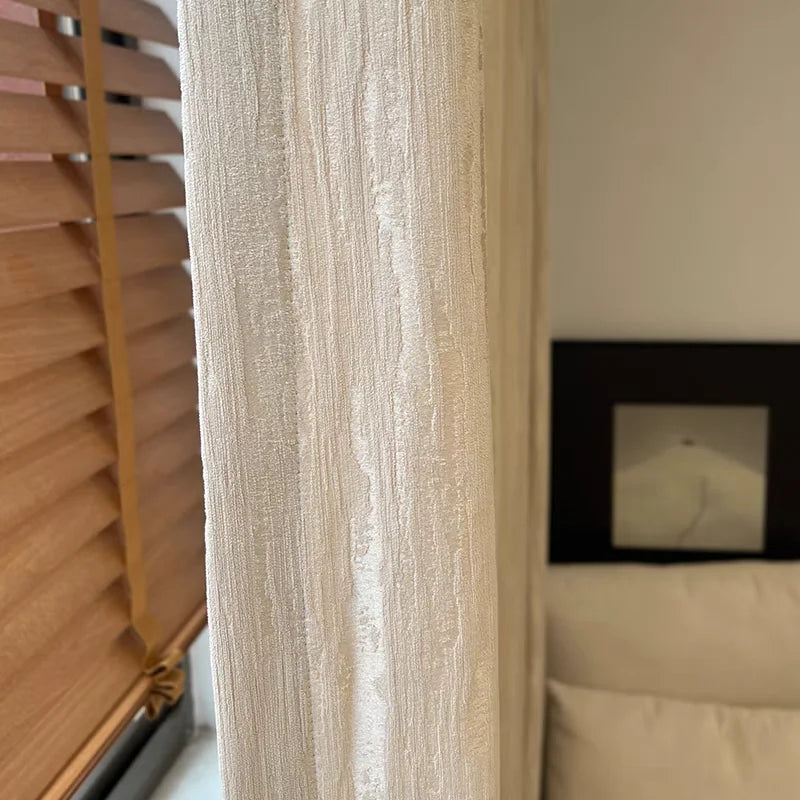 Rideau chenille jacquard crème à ruban multifonction – Crème – détail tissu