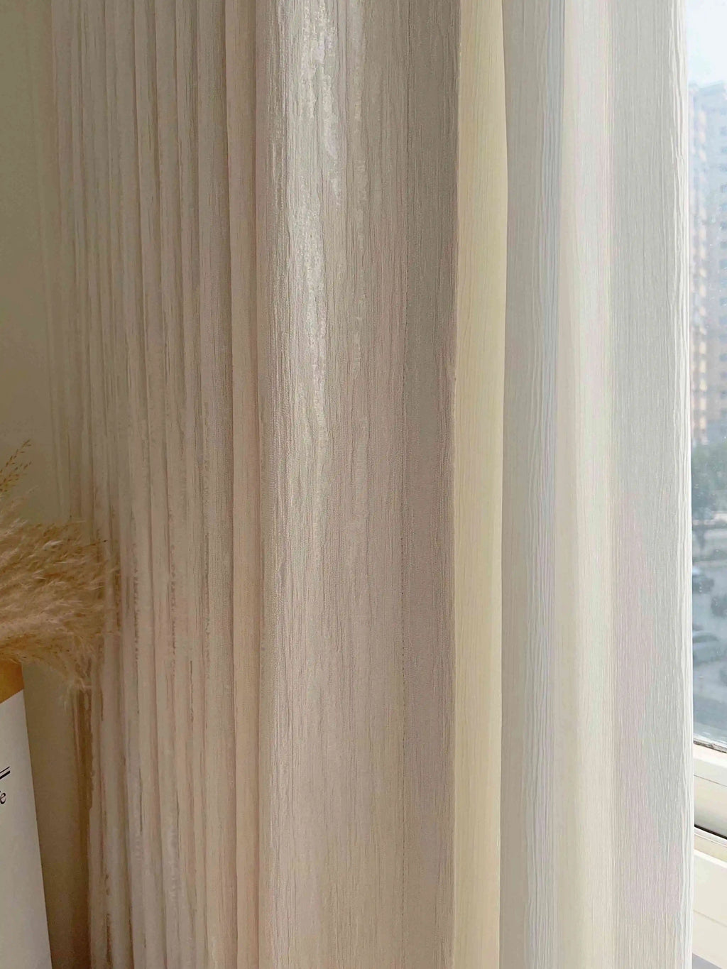 Rideau chenille jacquard crème à ruban multifonction – Crème – détail tissu
