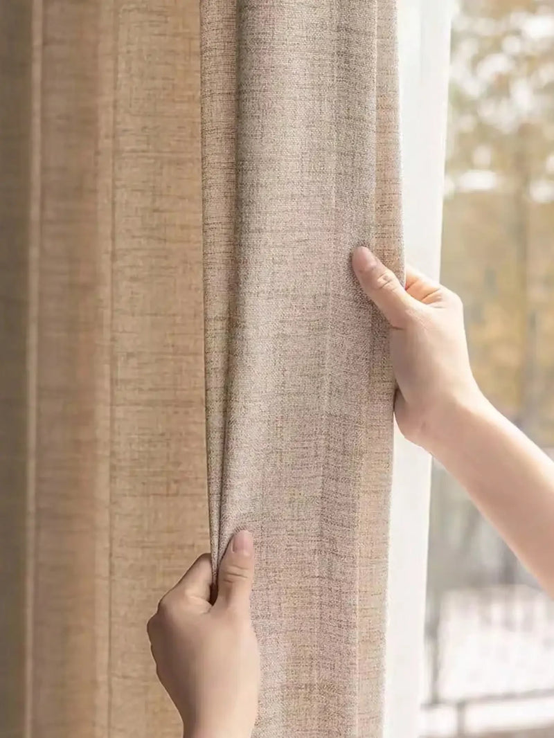 Rideau effet lin beige chiné à passe-tringle – Beige chiné – détail tissu