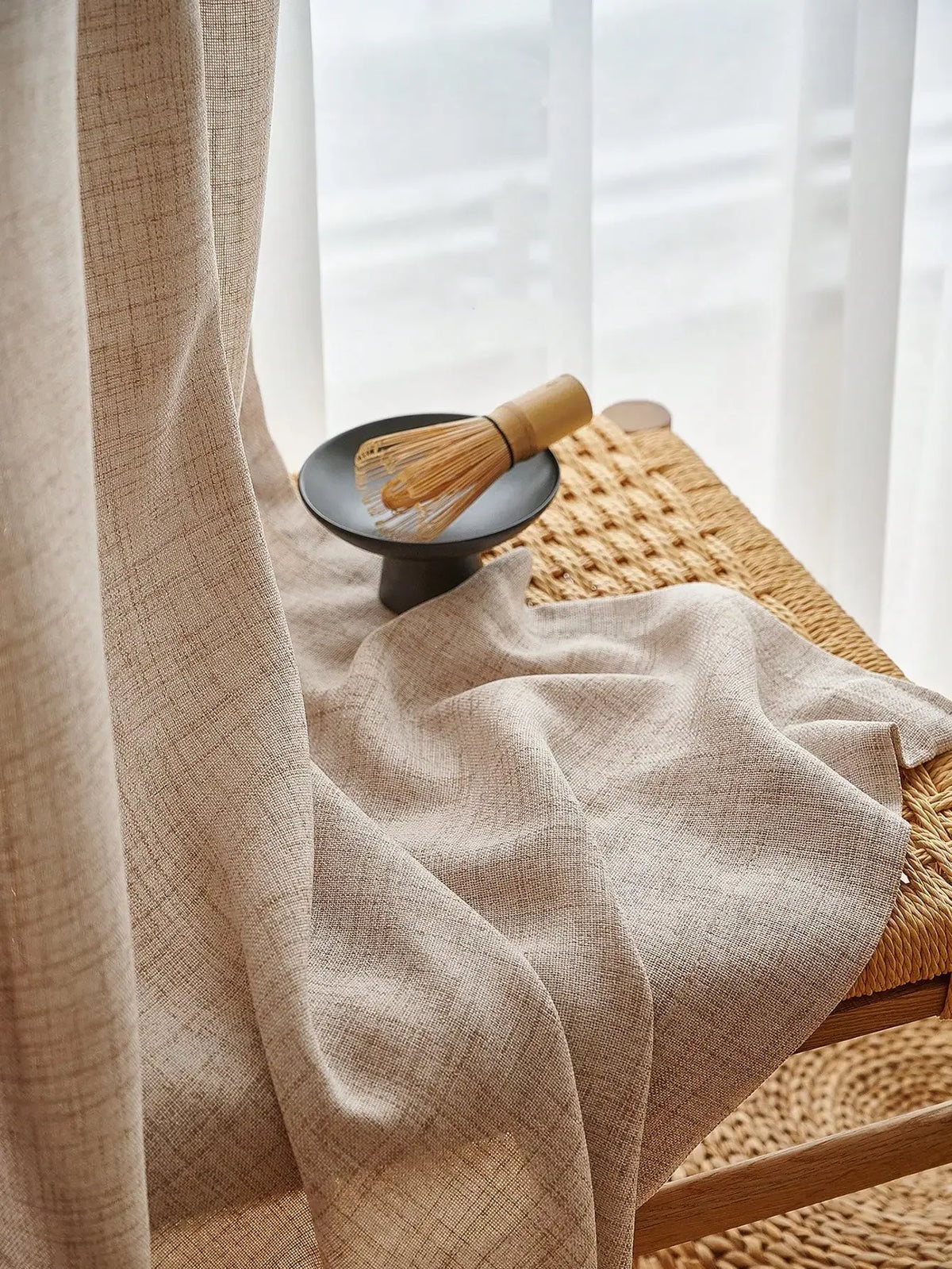 Rideau effet lin beige chiné à passe-tringle – Beige chiné – détail tissu