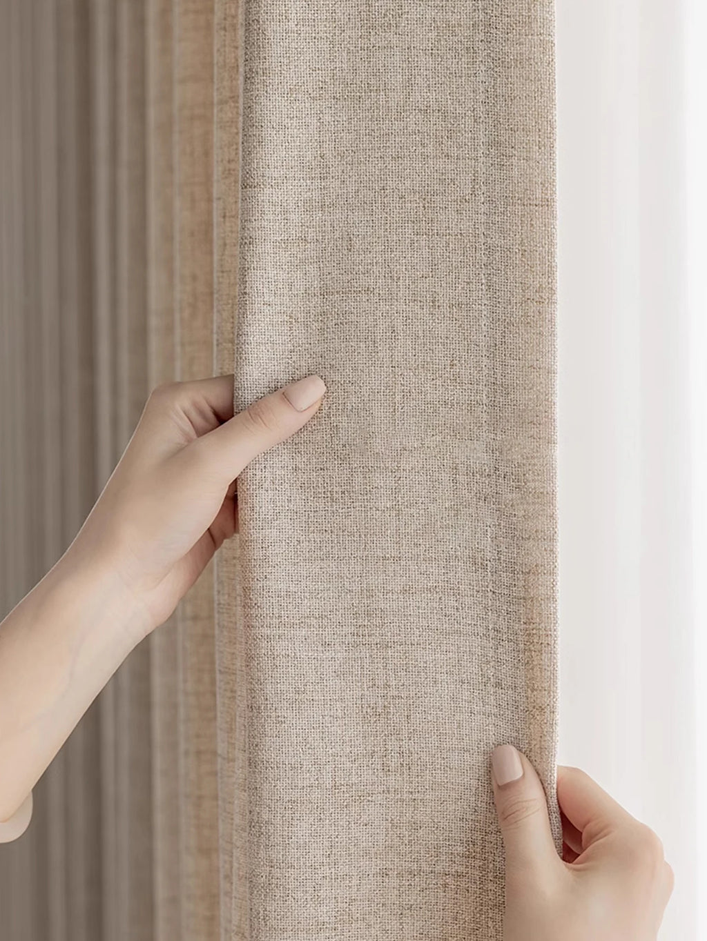 Rideau effet lin taupe – Taupe – détail tissu