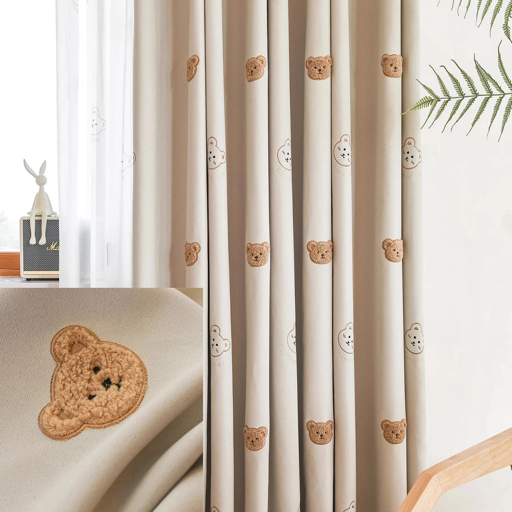 Rideau enfant brodé oursons – voilage blanc ou rideau tamisant beige – vue complémentaire 5