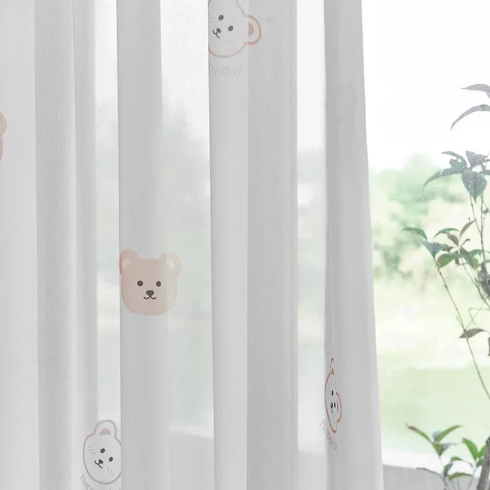 Rideau enfant brodé oursons – voilage blanc ou rideau tamisant beige – vue complémentaire 6