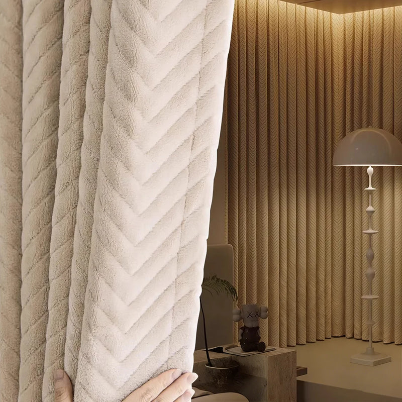 Rideau occultant à chevrons effet peluche – Beige – détail tissu