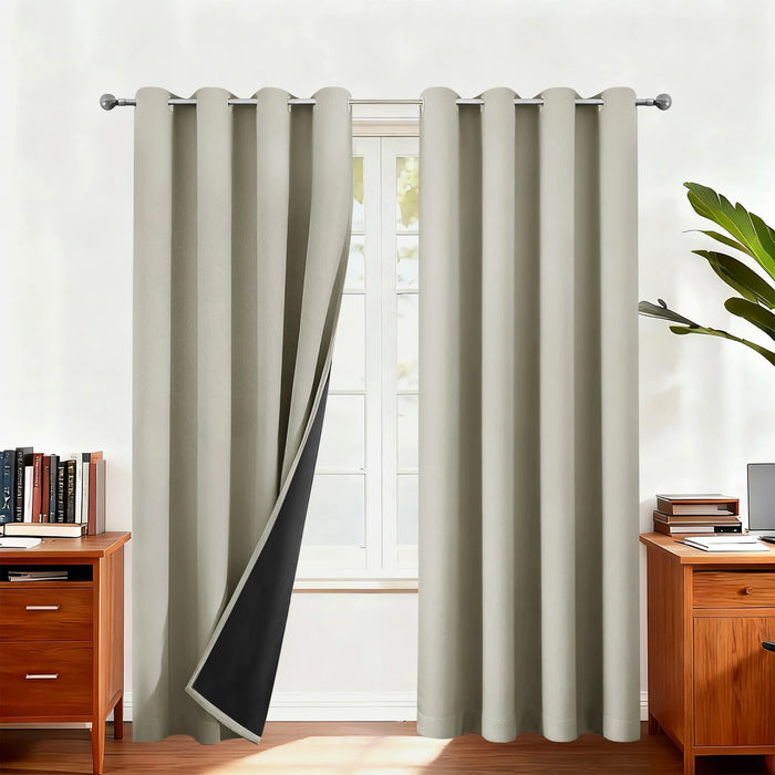 Rideau occultant à doublure noire et œillets – Beige – vue entière
