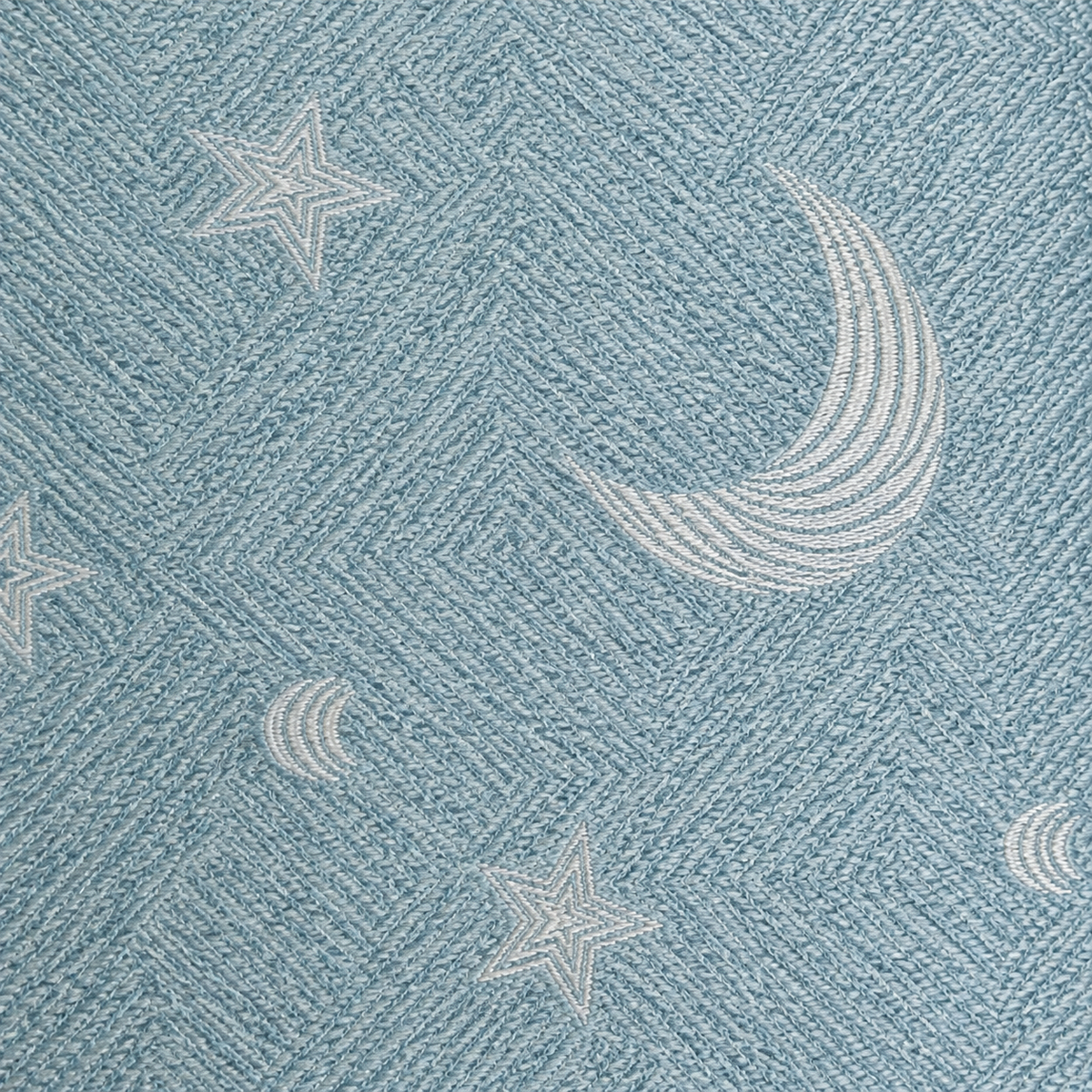 Rideau occultant bleu doux motif lunes et étoiles – détail de la matière