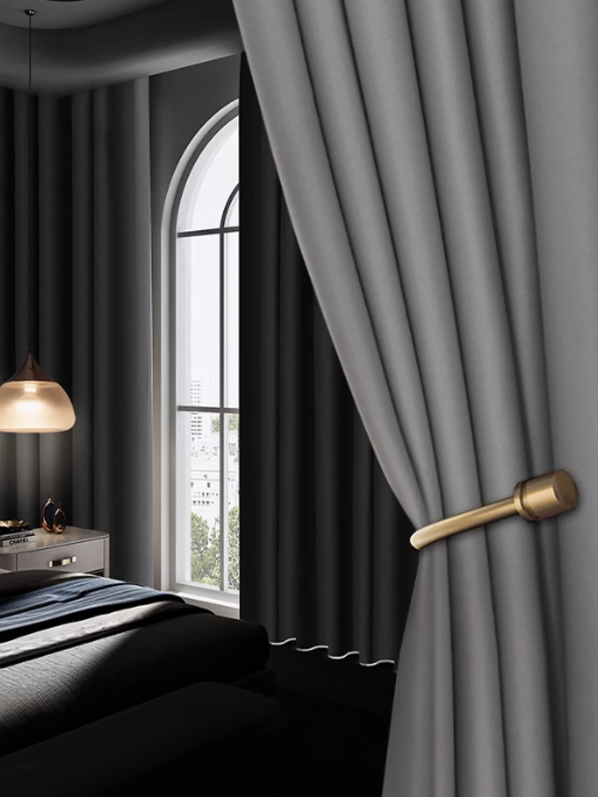 Rideau occultant uni gris clair mat – Gris clair – mise en situation