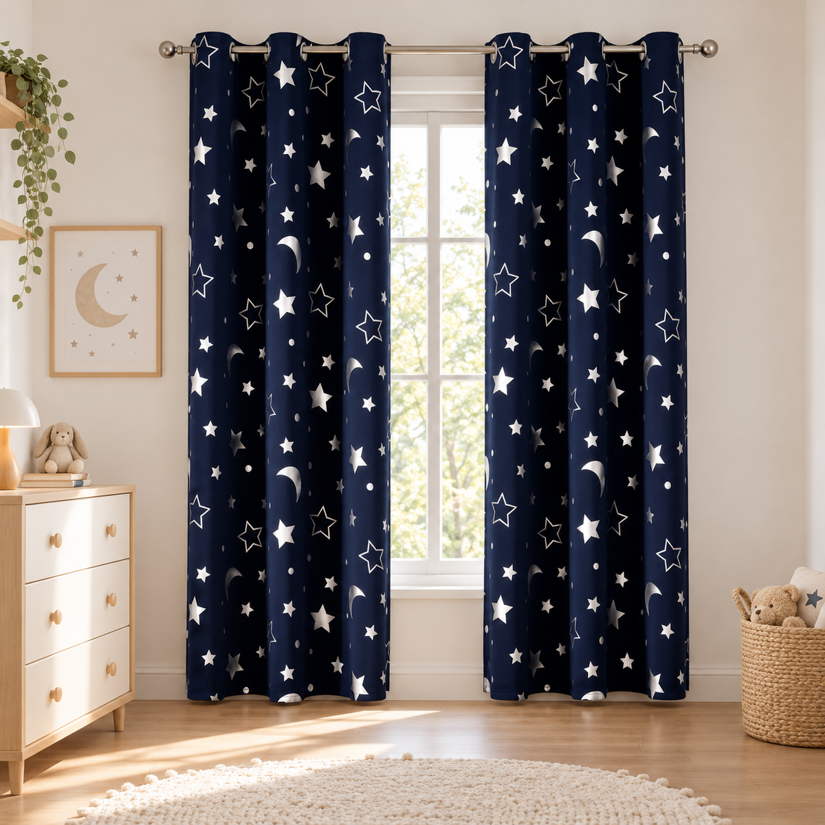 Rideau tamisant étoiles et lunes argentées – vue principale en décor