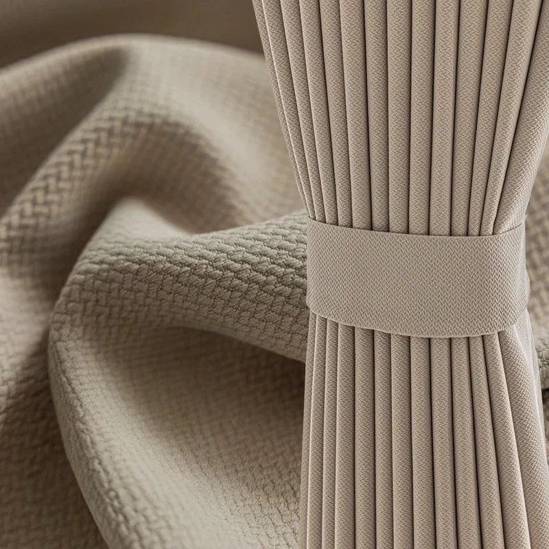 Rideau texturé double face beige ou gris à œillets – Beige – détail tissu