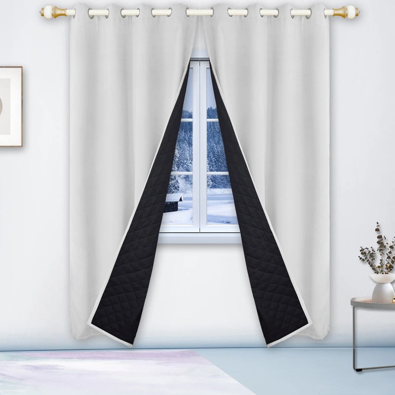 Rideau thermique matelassé 3 couches à doublure noire – Blanc grisé – mise en situation