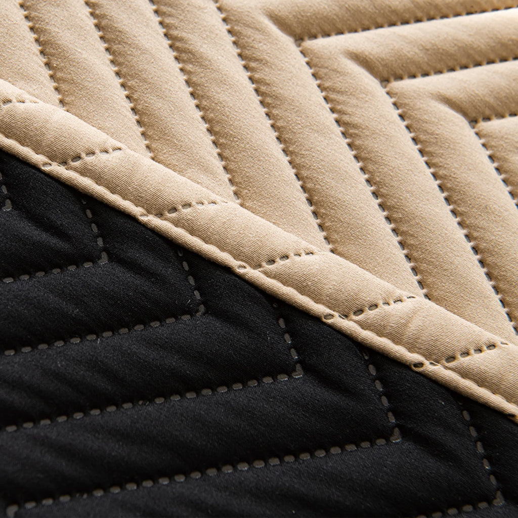 Rideau thermique matelassé à chevrons 3 couches – Beige – dos / doublure / couches