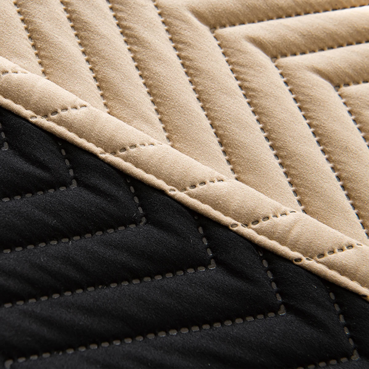 Rideau thermique matelassé à chevrons 3 couches – Beige – dos / doublure / couches