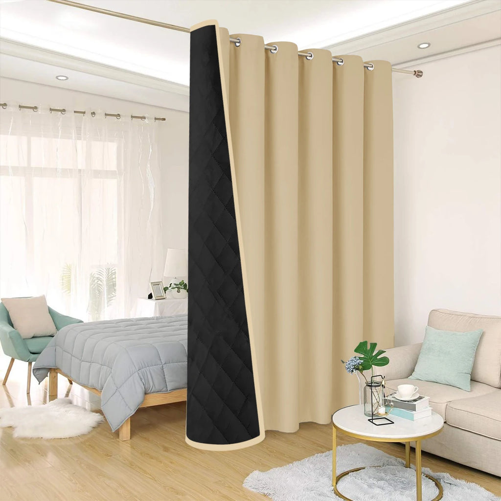 Rideau thermique ouatiné 3 couches à œillets – Beige – mise en situation
