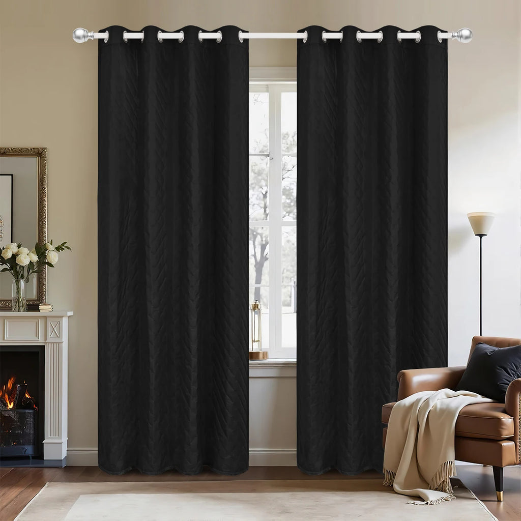 Rideau thermique ouatiné à dos matelassé et œillets – Noir – vue entière