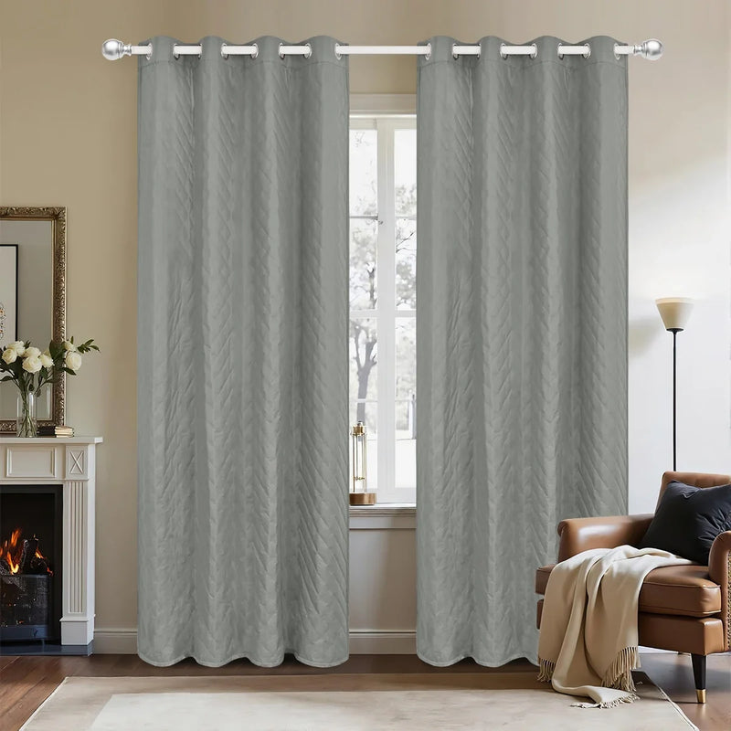 Rideau thermique ouatiné à dos matelassé et œillets – Gris clair – vue entière