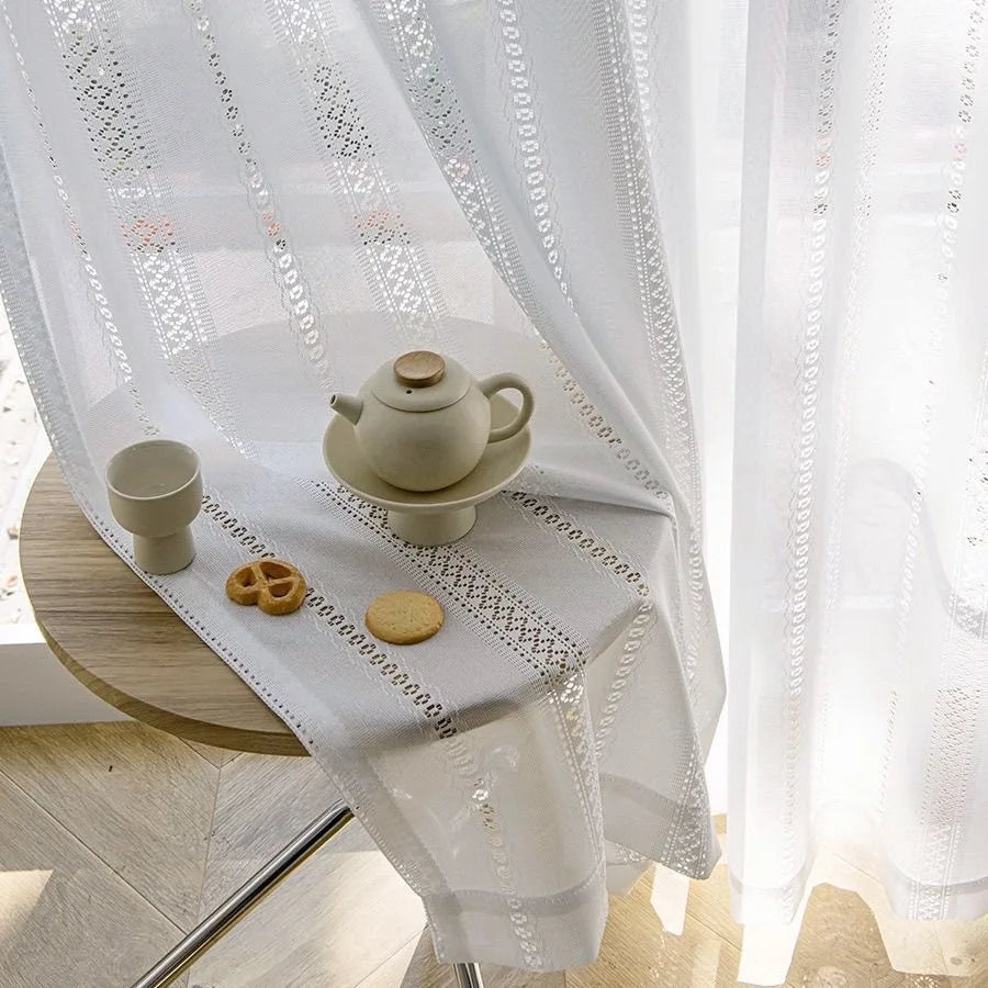Voilage blanc jacquard ajouré – Blanc – détail tissu