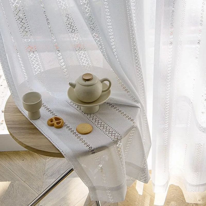 Voilage blanc jacquard ajouré – Blanc – détail tissu