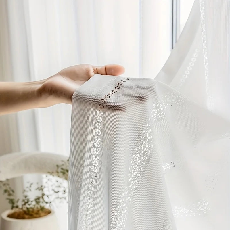 Voilage blanc jacquard ajouré – Blanc – détail tissu