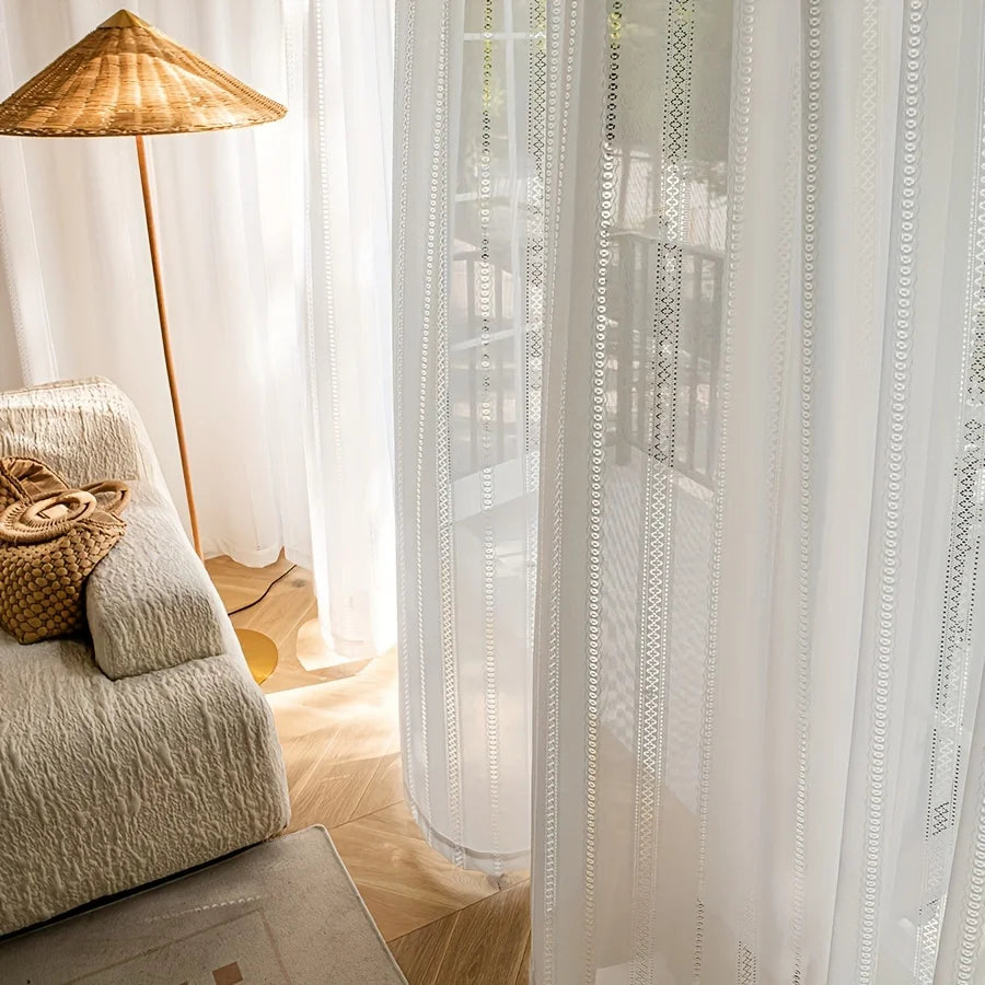 Voilage blanc jacquard ajouré – Blanc – mise en situation