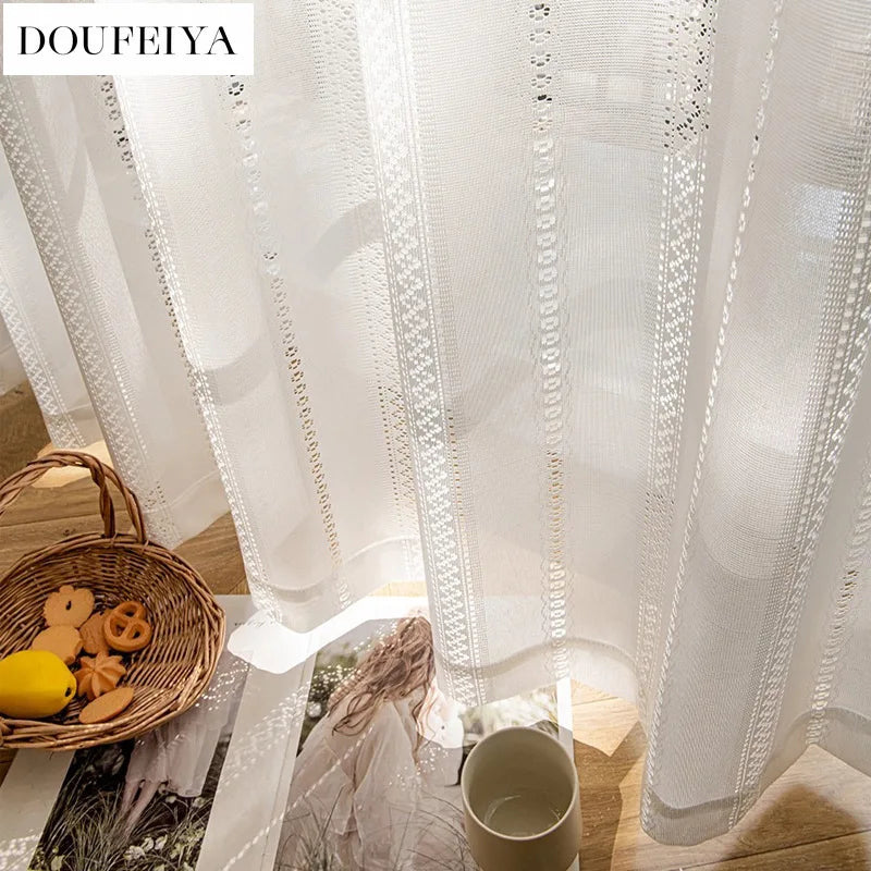 Voilage blanc jacquard ajouré – Blanc – mise en situation