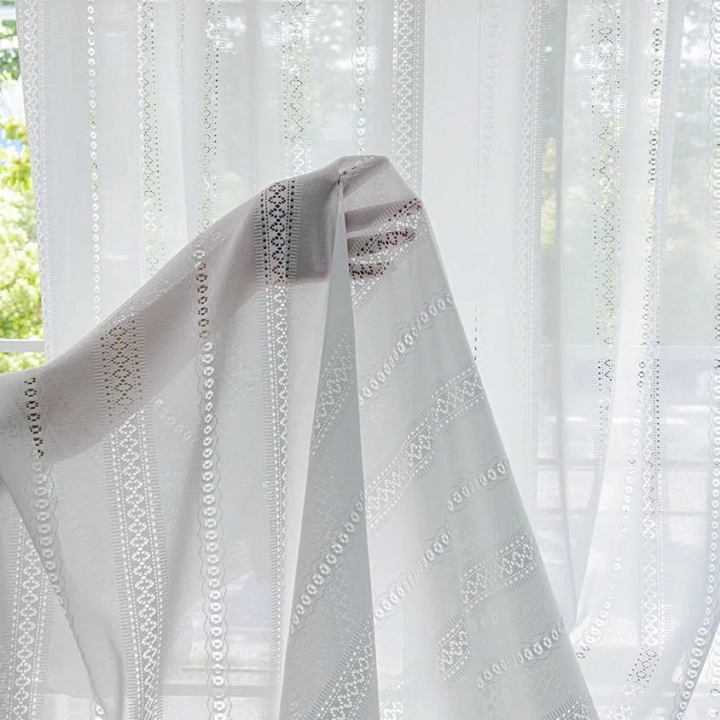 Voilage blanc jacquard ajouré – Blanc – vue entière