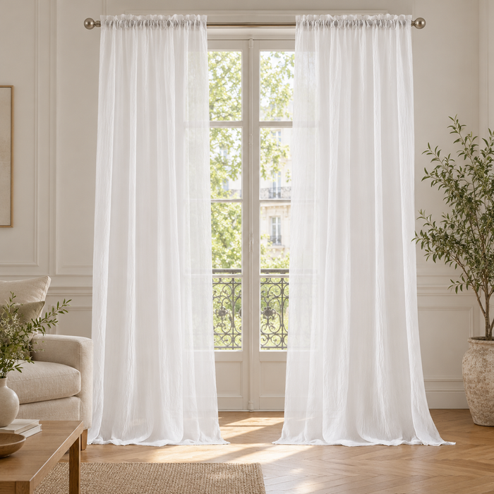 Voilage crêpe froissé polyester-coton à tête volantée – vue principale en décor
