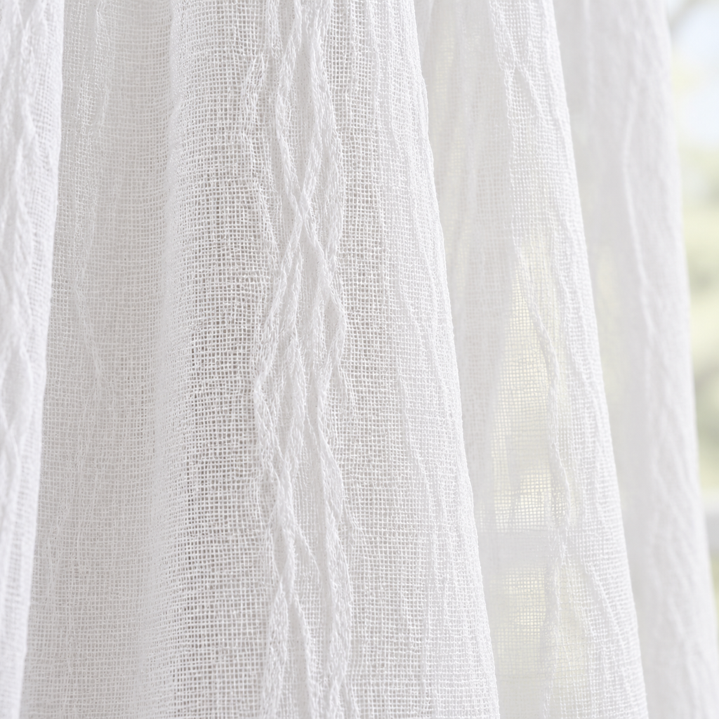 Voilage crêpe froissé polyester-coton à tête volantée – détail de la matière
