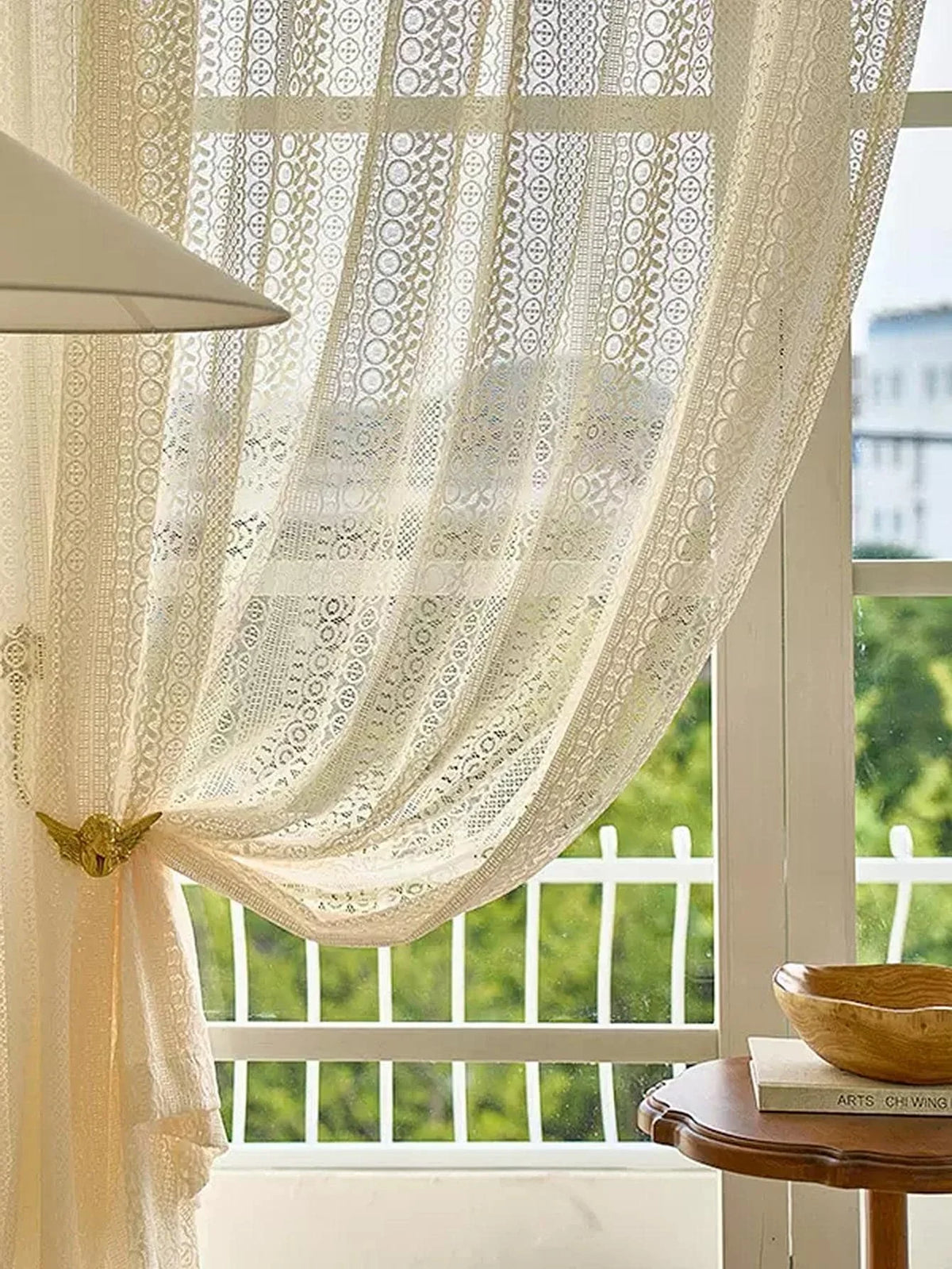 Voilage dentelle à losanges beige – Beige – mise en situation
