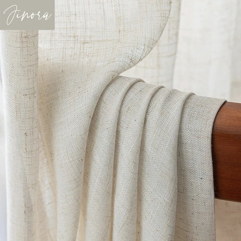 Voilage effet lin flammé écru – Écru – détail tissu